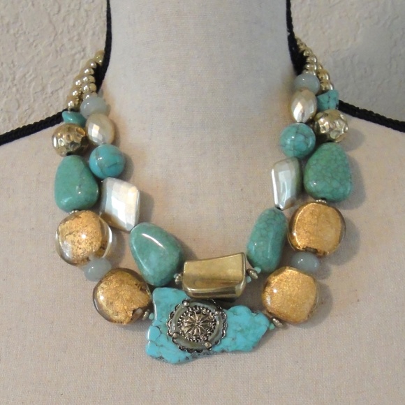 Gold & Turq. Necklace - Picture 4 of 6